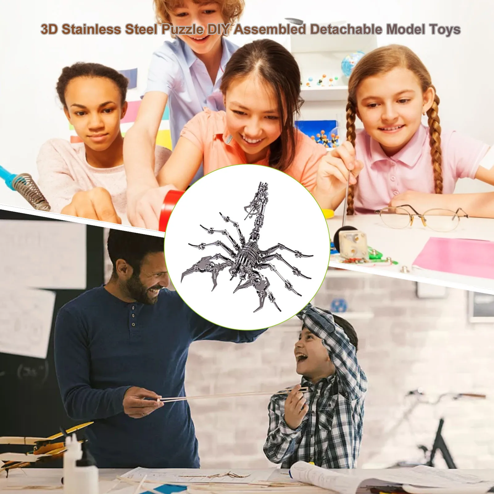 

3D Stainless Steel Puzzle Wonderful DIY Assembled Detachable Model Toys Innovation Fun Silver High Quality Scorpion sweetie