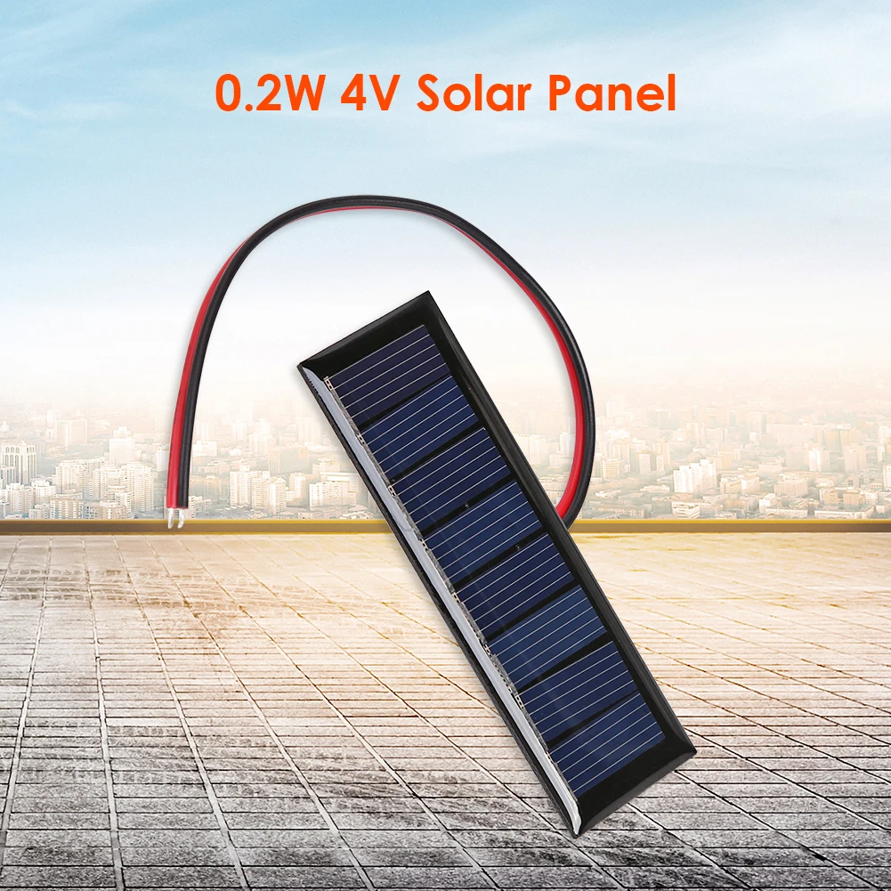 

3x1 inch Solar Panel 4V 50mA 0.2W 2 Wires 8 Cells Mini Epoxy Panel Portable Monocrystalline Cell Solar Plate for Phone Hiking
