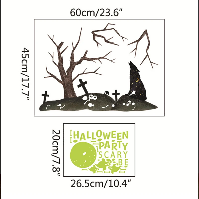Хэллоуин Moon Wolf Cemetery Светящиеся Настенные наклейки для гостиной украшения окна