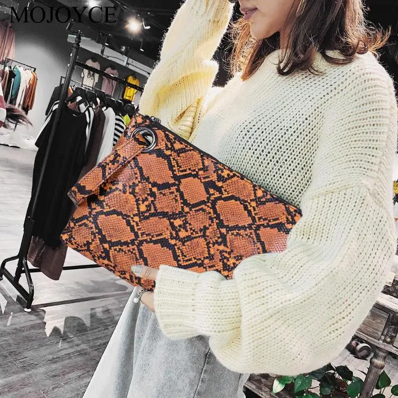 Female Fashion Square Snake Print Wristlet Clutch Women Casual Purse PU Leather Money Phone Pouch Wallet Torebki Damskie Bags