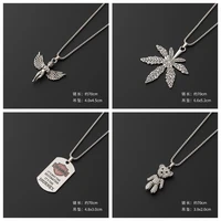 simple classic fashion antique silver color angel leaf bear style mens accessories hip hop pendant necklace chain womens