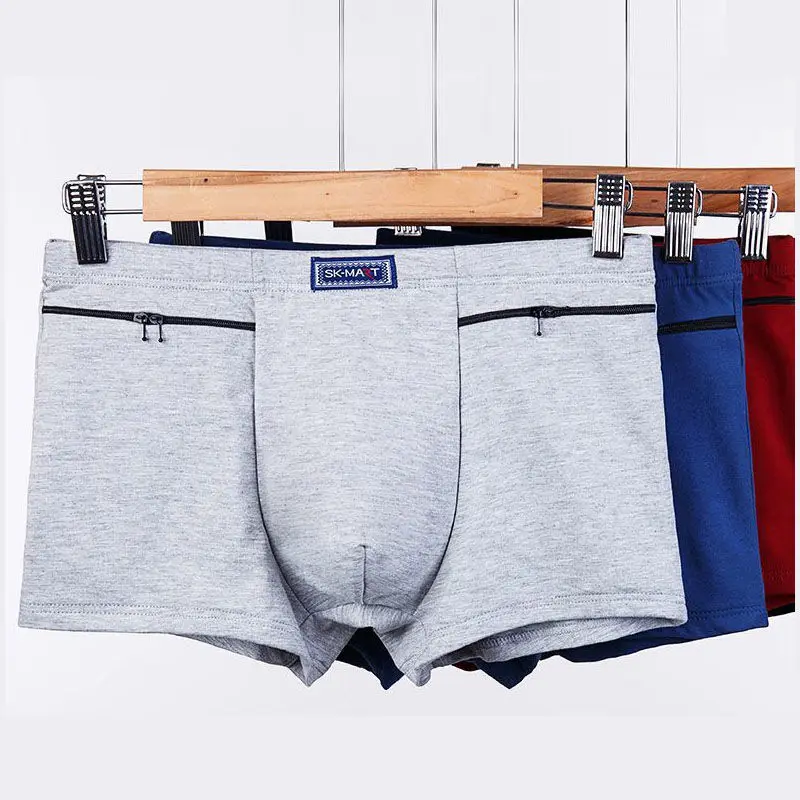 

Men's cotton anti-theft boxer briefs pocket double zipper briefs 45-100kg large size boxer briefs men briefs underwear boxers