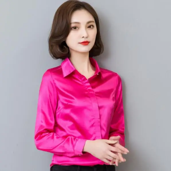 Атласная шелковая рубашка 2020 Женская Весенняя с длинным рукавом Элегантная