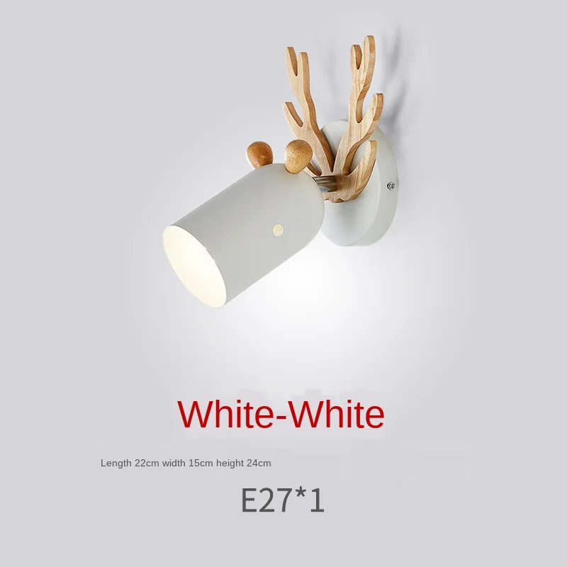 

Iron Antlers Wall Lamp Creative Corridor Wall Lamp Children's Room Bedside Lamp Nordic Bedroom Lamp Wrought Wooden Lamp Body