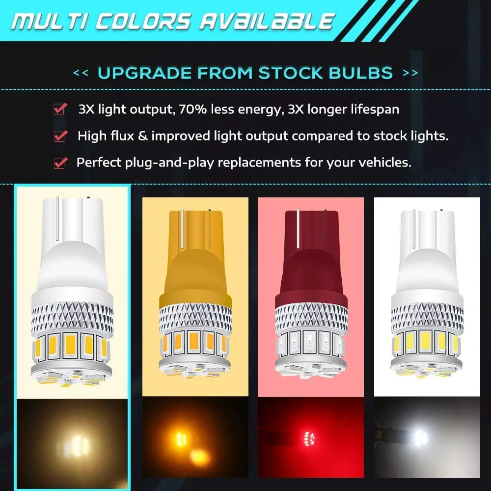 

4-Pack T10 194 168 2825 12V-24V 18 SMD 5th Generation LED Light Yellow / Red / White Car Map Dome License Plate Dashboard Light