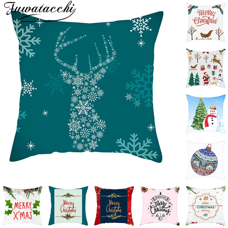 

Рождественский праздничный подарок Fuwatacchi, наволочки, снеговик, Санта-Клаус, наволочка для дома, дивана, автомобиля, декоративные рождествен...