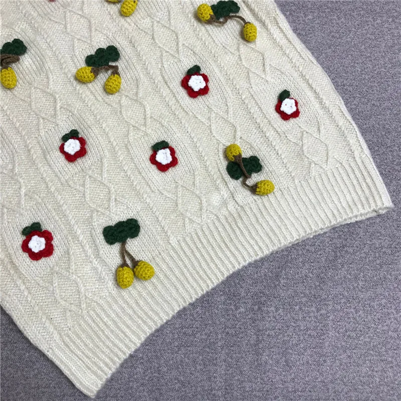 

Autumn Winter New Female Pullover Three-Dimensional Flowers Cute Cherry Lazy Wind Women Casual Knitting Sweaters Streetwear