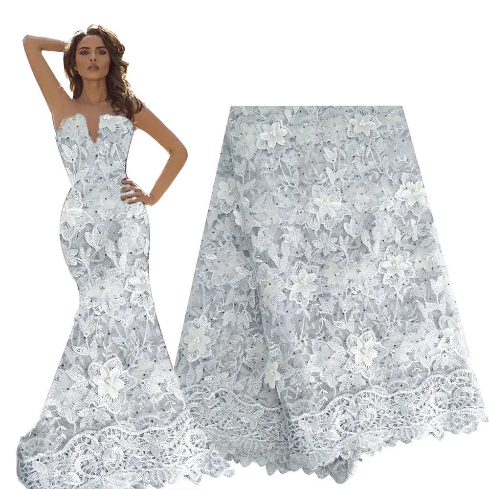 

African Laces Embroidered Nigerian Laces Fabric High Quality Dubai French Mesh Lace Fabric 5 Yards Peach Lace For African Party