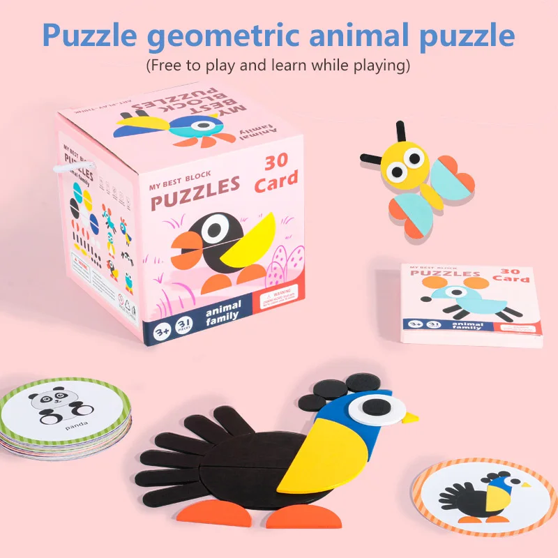 

Funny Geometric Animal Puzzle Early Educational Jigsaw Puzzle Intelligence Children Wooden Toys Building Blocks For Kids Gift