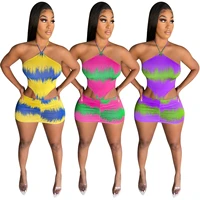 echoine sexy tie dyed print bodycon mini dress woman sleeveless cut out club party beach bodycon dresses 2021 summer vestidos