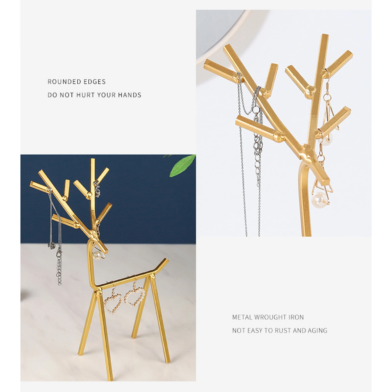 

Jewelry Rack, Deer Shaped Metal Display Shelf Decorative Artware Desktop Decor for Living Room Bedroom, Golden