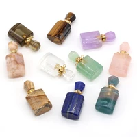 1pcs natural stone rose quartzs lapis lazuli amethysts perfume bottle pendant essential oil diffuser women size 16x36mm 18x35mm