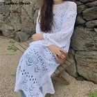 Женское трикотажное платье-свитер с круглым вырезом, свободного покроя