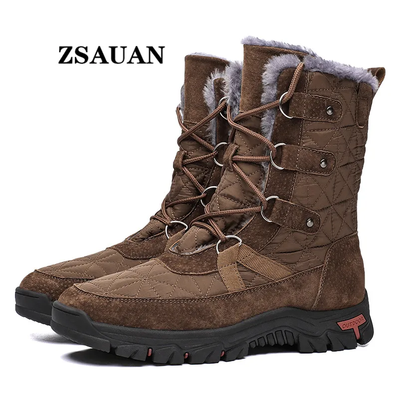 

ZSAUAN Big Size 38 48 Mens Snow Boots High Tube Winter Outdoor Warm Plush Casual Shoes for Men Lace-up Anti-skid Boots Retro