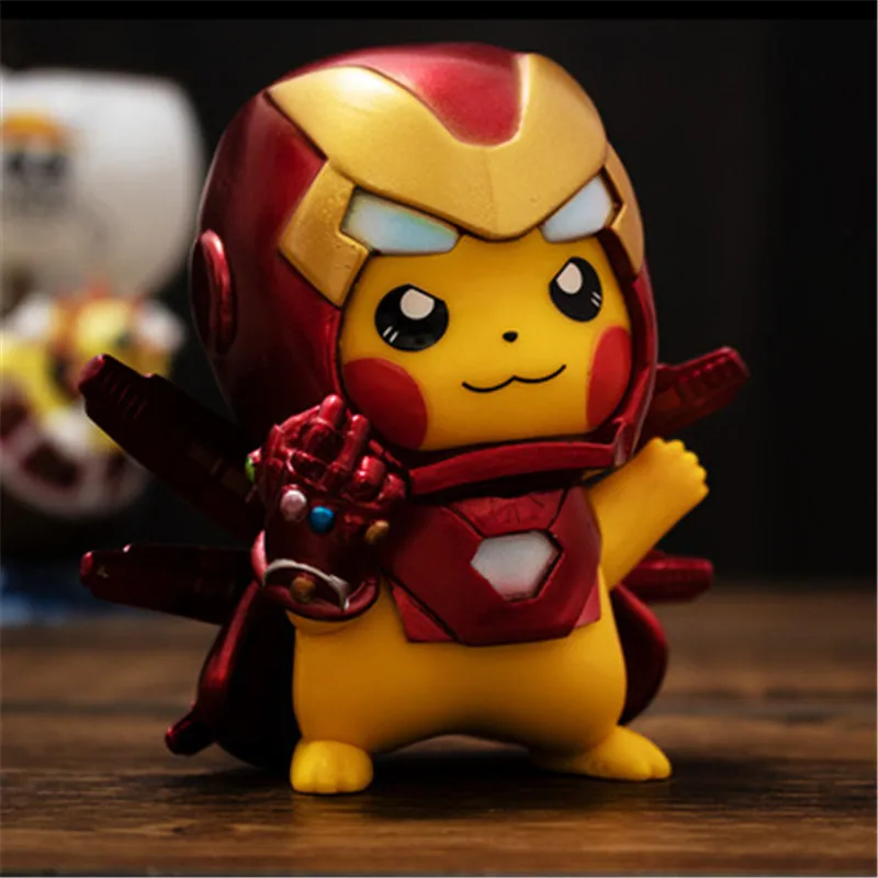

Pokémon 10 cm PVC Action Figure COS Avengers Iron Man Marvel Figure Pikachu Model Toy Christmas Birthday Gift 2021 New