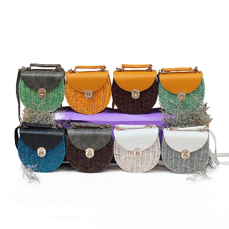 Полукруглые женские сумки 8 цветов богемные пляжные на плечо сумочка из ротанга