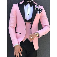 mens slim fit suits 3 piece jacket vest pants sets fashion casual groom wedding pink tuxedo formal classic blazer masculino