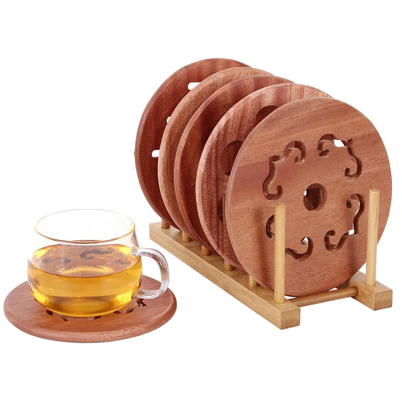 Набор подставок под кружки 6 шт. деревянные подставки коврик круглые для чайной