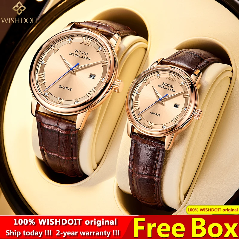 Часы WISHDOIT Мужские Наручные с хронографом водонепроницаемые кожаным ремешком |