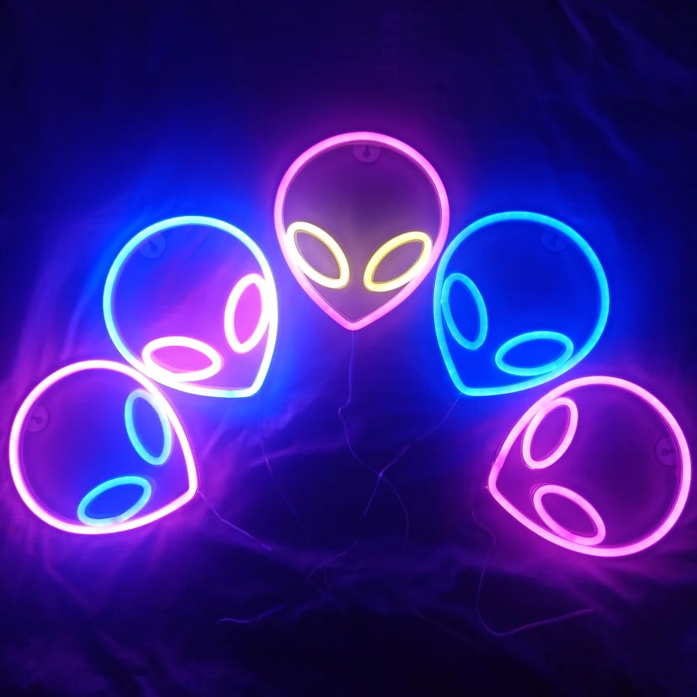 Светодиодный Alien неоновый светильник знак на стене USB Батарея управлением ночник