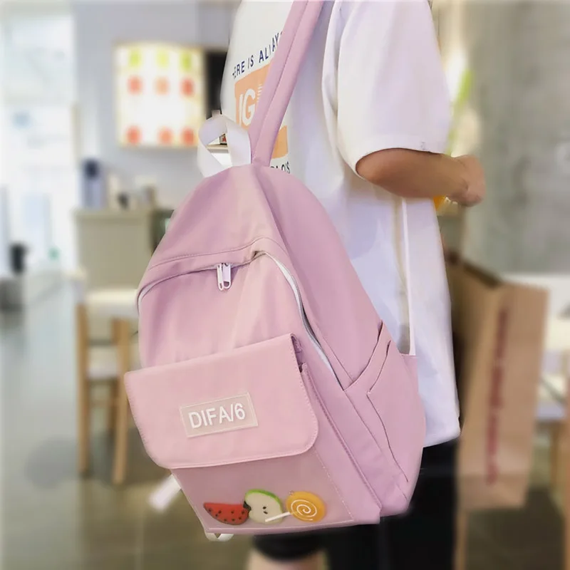 

Candy Color Cute Backpack Women Female Transparent Front Pocket Shoulder Bag Fashion Schoolbag for Teenage Girls Travel Backpack