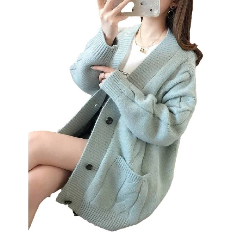 

New Oversize Womens Sweaters Autumn Vintage Cardigans Loose Winter Sweater Knitted Plus Size Women Cardigan Knit Button Loose