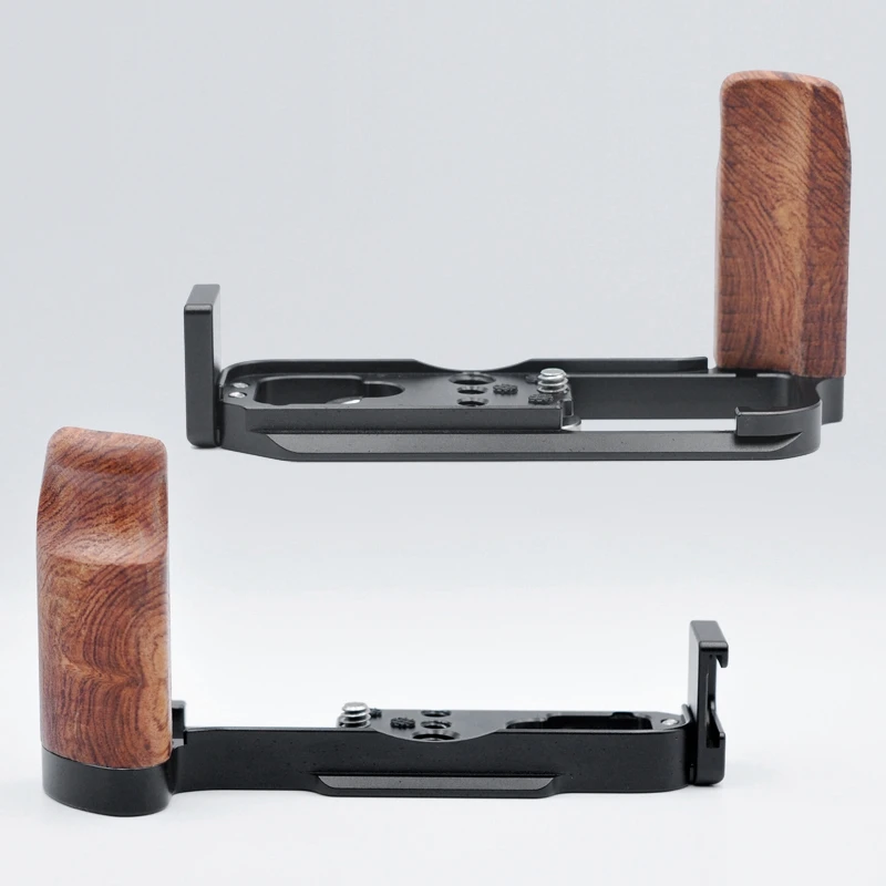 

for Fuji X-A7 XA7 Camera Quick Release Plate with Wood Handle Aluminum Alloy Vertical L-Shaped Camera Bracket