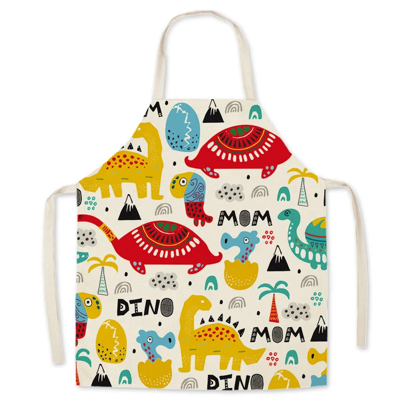 

Cartoon waterproof & oil resistant Apron Fabric linen printed bodice overalls apron Home Cooking Baking Bibs Cleaning Tools