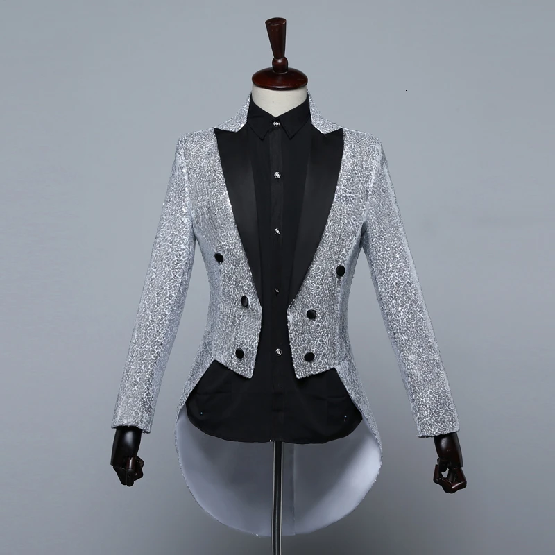 silver Coat PYJTRL, мужская мода, цвет Шампань, золотой, серебряный, красный, синий, черный, блестки, смокинг, ласточкин хвост, пальто, певцы, блестки, куртка, костюм, наряд - Цвет: silver Coat