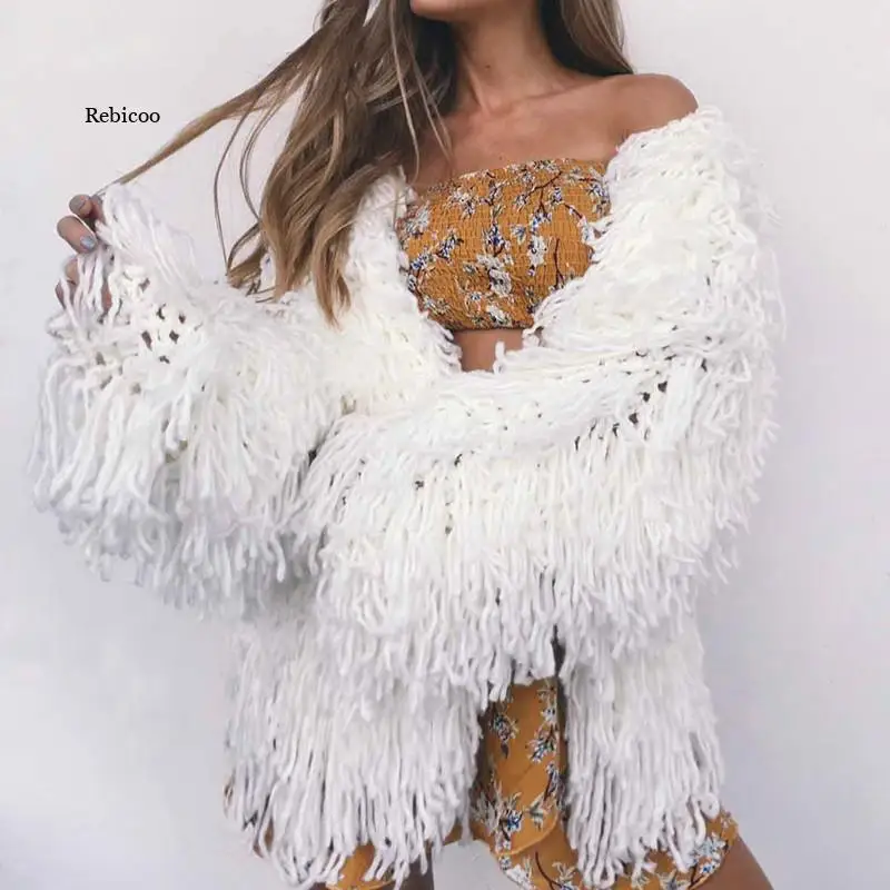 Женский свитер пальто искусственная трикотажная ткань вязаный крючком пушистый