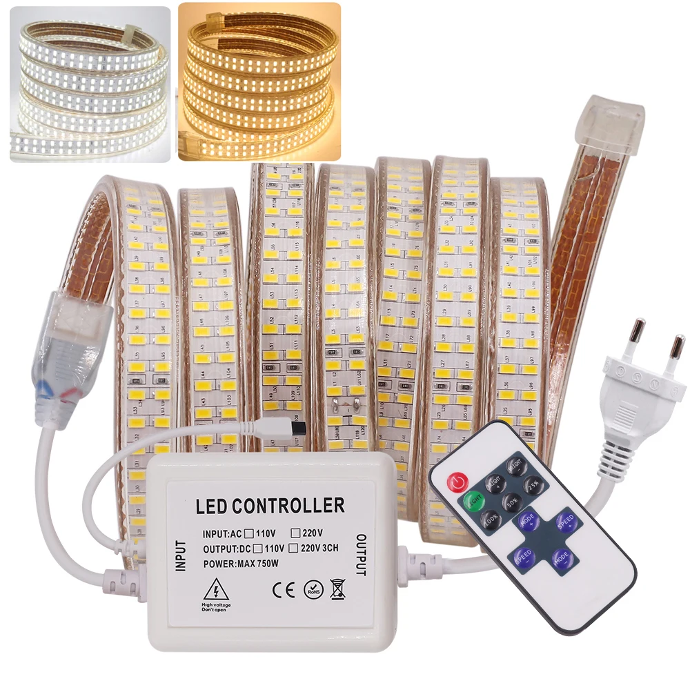 

220V 110V 5730 Led Strip Light Dimmable Waterproof Indoor Ourdoor Lighting Double Row 240led/m LED Light Strip White Warm White