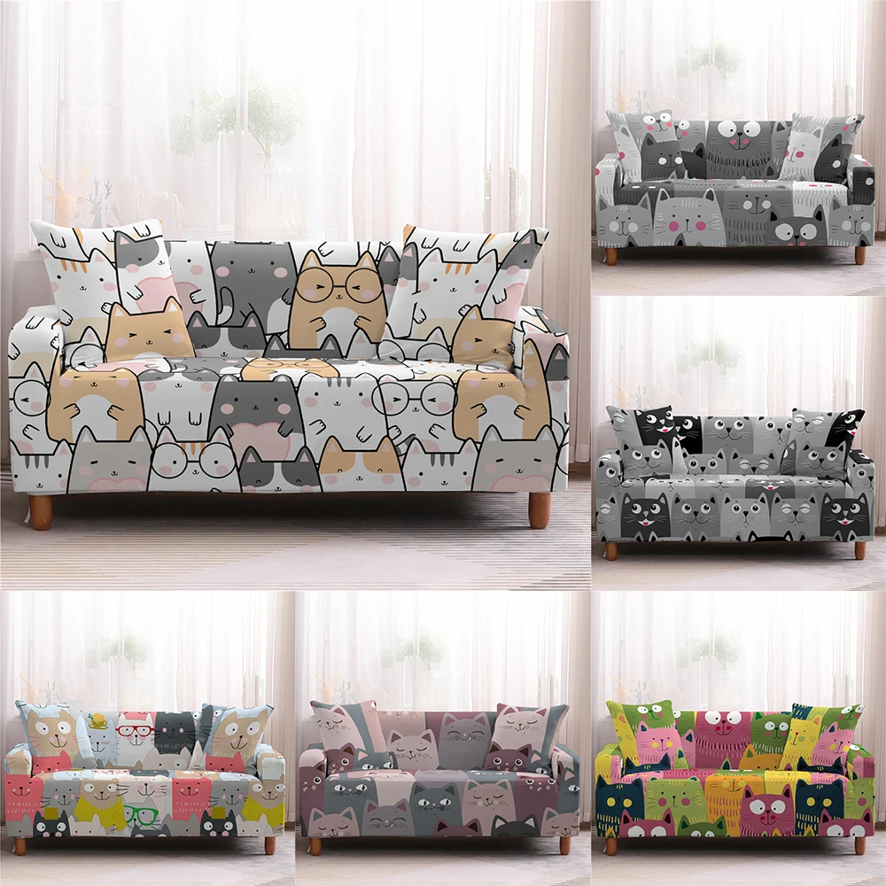 

Cartoon Elastic Cats Sofa Cover for Living Room Armchair All Inclusive Stretch Couch Cover Nonslip Slipcover 1/2/3/4 Seater