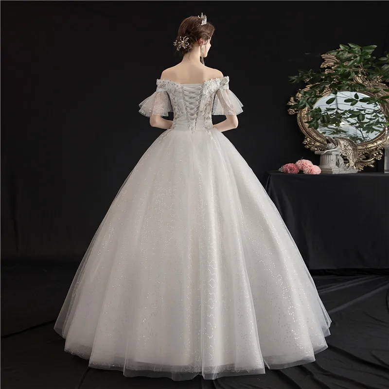 Свадебное платье Новинка 2022 года Бальное с вырезом лодочкой и открытыми плечами