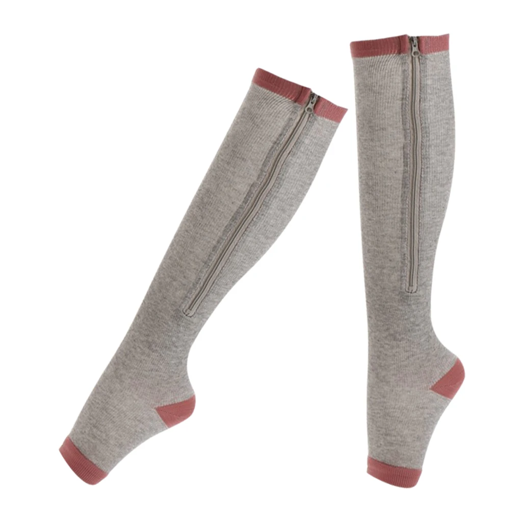 Compression Zip Up Socks Open-Toe Zipper Leg Support Knee Stocking Gray | Мужская одежда