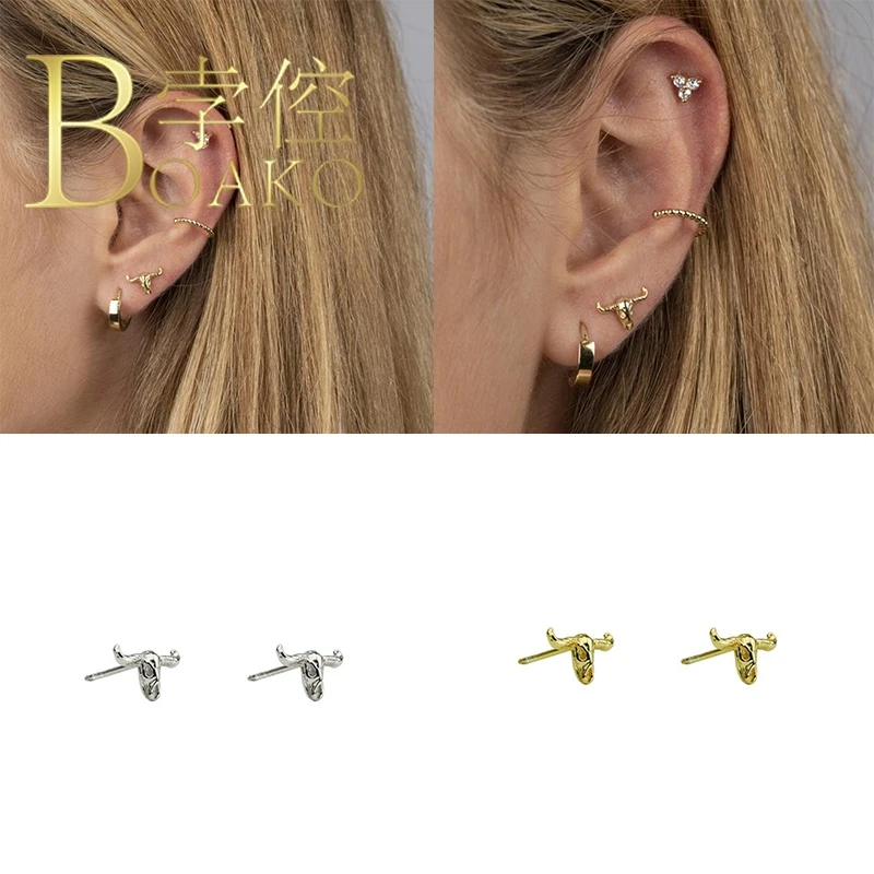 

BOAKO V Shape Earrings For Women 925 Sterling Silver Bijoux Femme Stud Earrings Jewelry Piercing Oreille #4.6