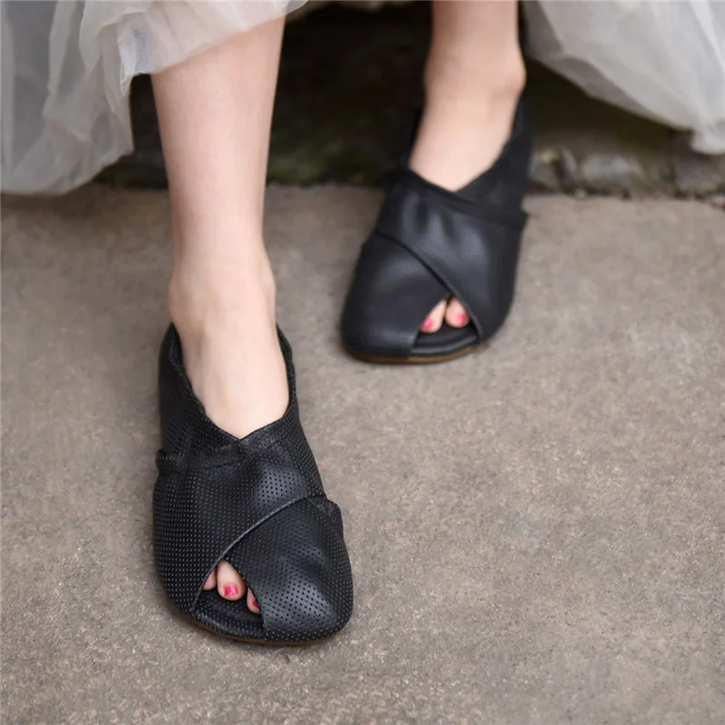 

Artmu Original Women Sandals Shoes Genuine Leather Fashion Open Toe Flat Soft Fish Mouth Slippers Beach Sandals Summer Shoes