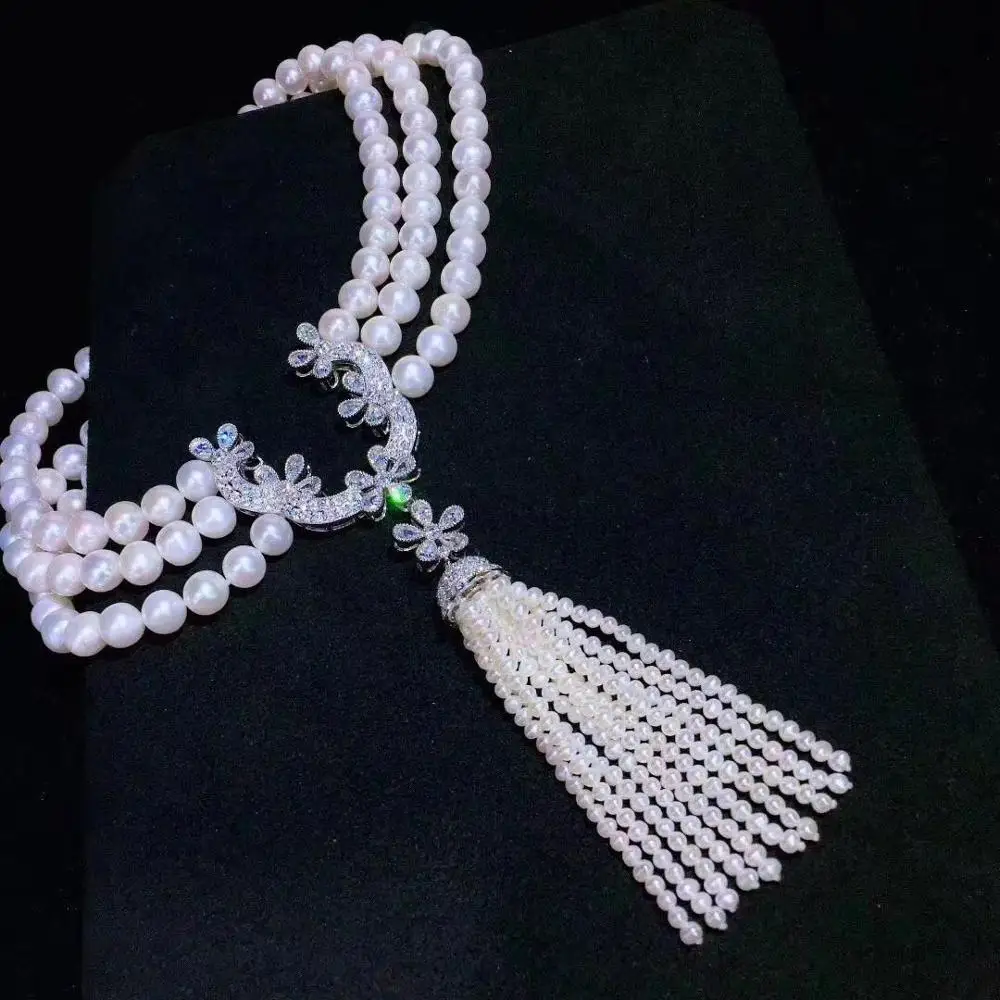 

Her Home Top New Fashion 3 Layer Pearl Chains Necklaces Cubic Zircon Micro Pave Setting Women Party Accessoriers Jewellery