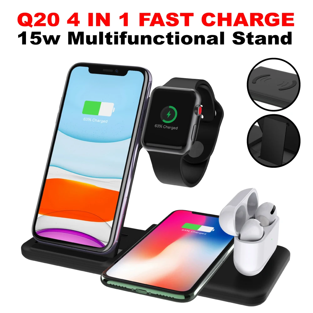 Умное Беспроводное зарядное устройство 4 в 1 Qi для iPhone 11 Pro Max XS XR 8 15 Вт USB быстрая