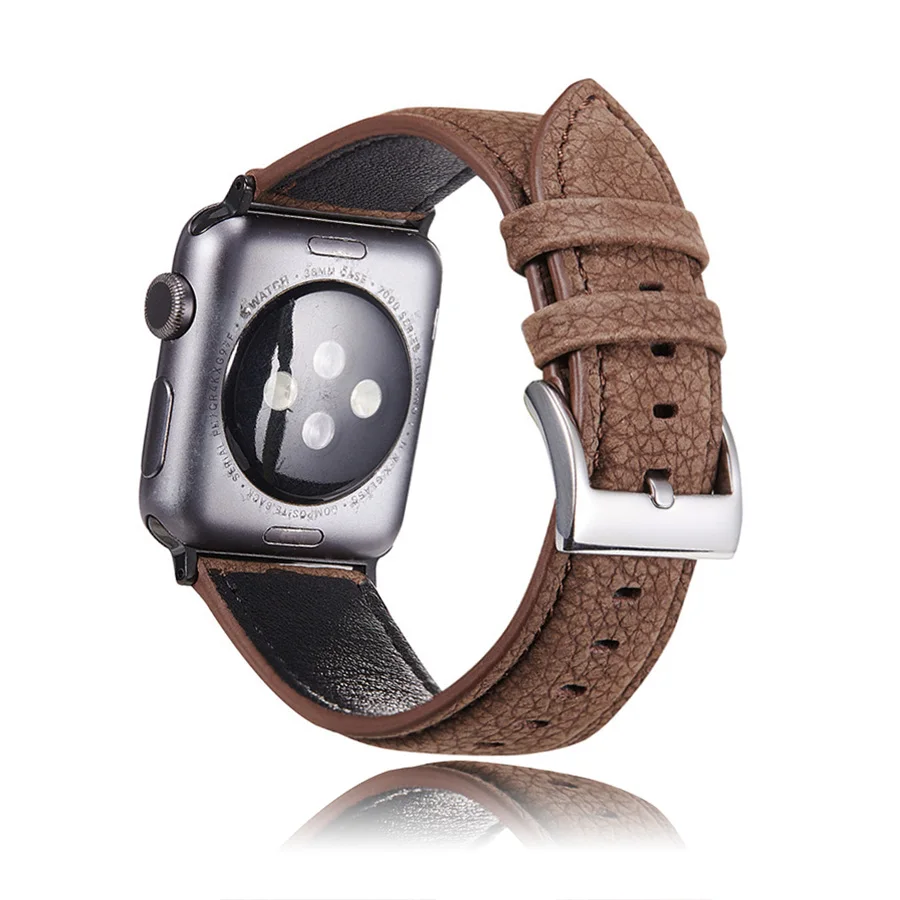 Новый Lychee коричневый Apple Watch ремешок высокого качества из натуральной кожи для