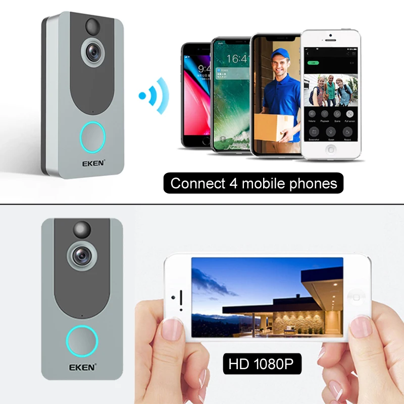 EKEN V7 door bell camera 1080P wifi doorbell IP Smart Wireless Security FIR Motion Detection Alarm Cloud storage house bell|Дверной