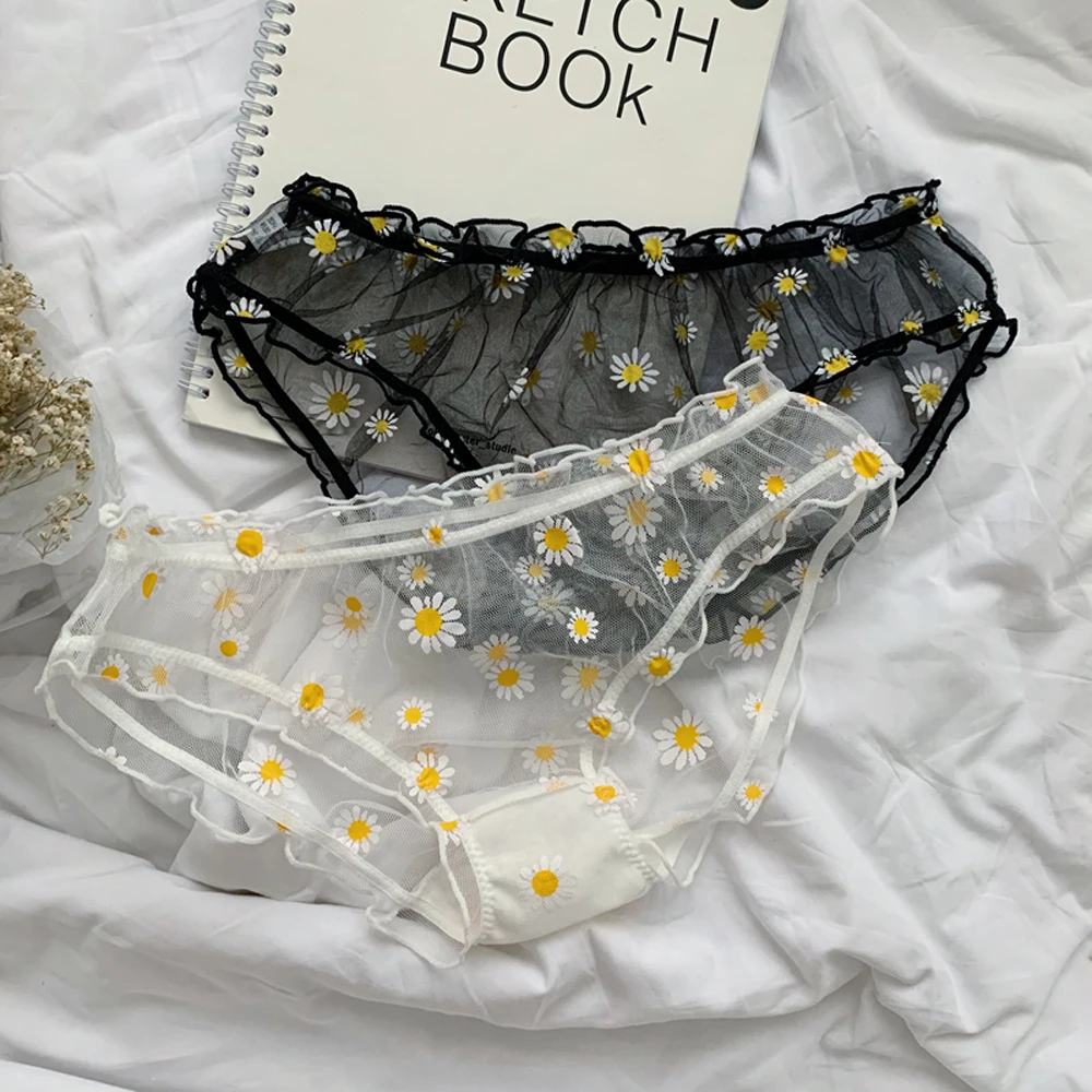 Женское нижнее белье с принтом маргариток сексуальные прозрачные Ажурные