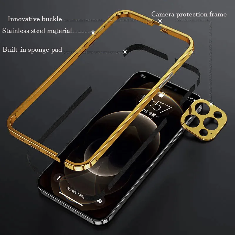 Противоударный металлический бампер для телефона iPhone 14 Pro MAX 13 Mini роскошный чехол