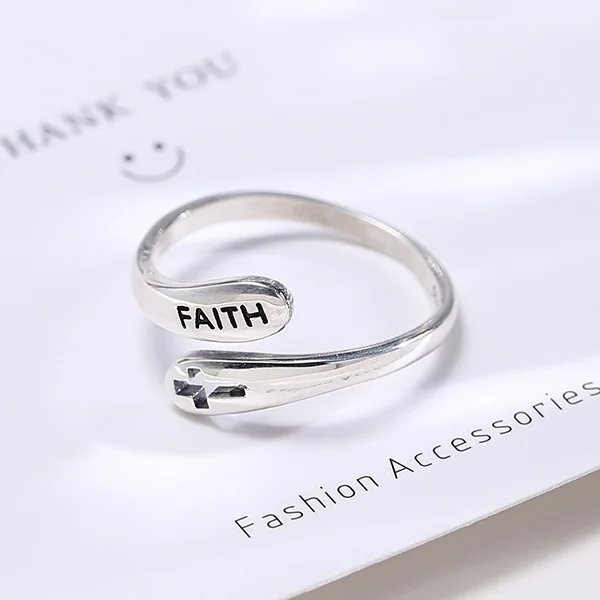 Винтаж очаровательным крестиком Форма с надписью FAITH кольца для мужчин и женщин