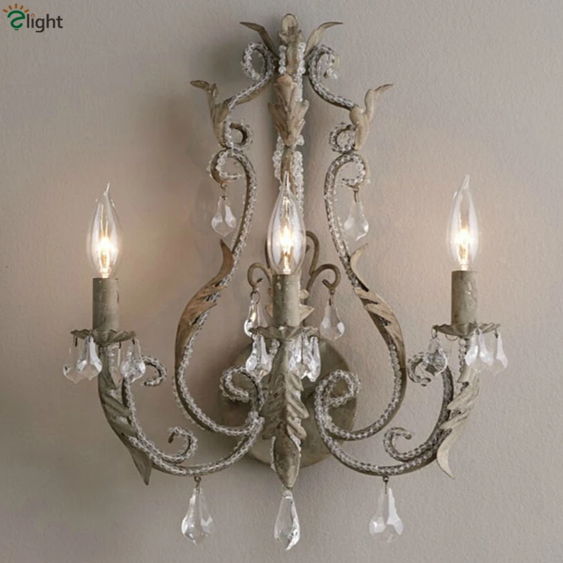 

French Antique Finish Metal Led Wall Lamp Lustre Crystal Bedroom Led Wall Lights Loft Led Wall Light Fixtures Foyer Wall Sconce