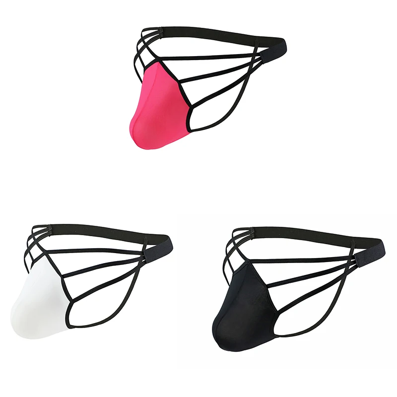 

3PCS Mens Hot Big Pouch Bikini Buttocks Hollow Low-waist Thong Sexy Male Breathable T-back