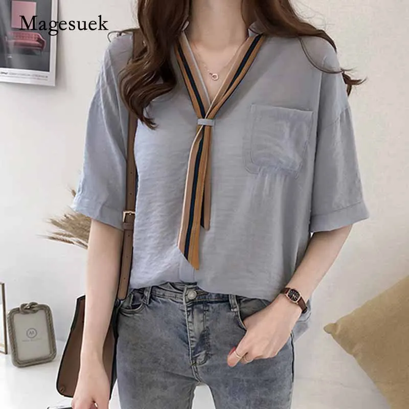 

Summer Fashion Women Blouses Plus Size Tops Office Lady V-Neck Blouse Shirt Short Sleeve Pocket Women Shirts Tops Blusas 0626