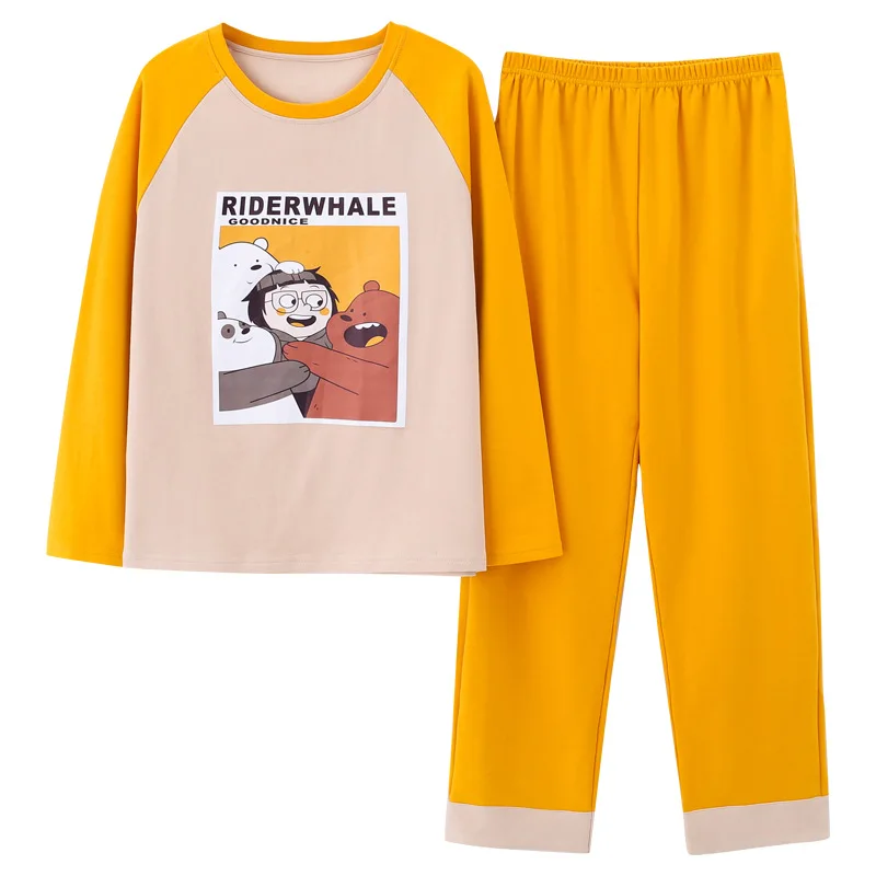 LYun осенние и зимние женские хлопковые пижамы теплые с рисунками из мультфильмов