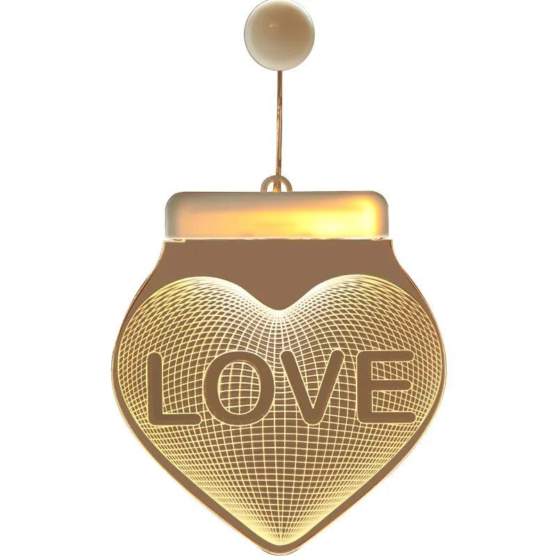 

3D Small Night Lamp Creative Sucker Hanging Lamp Acrylic Show Window Decoration Room Layout Led String Lights Fairy Lights