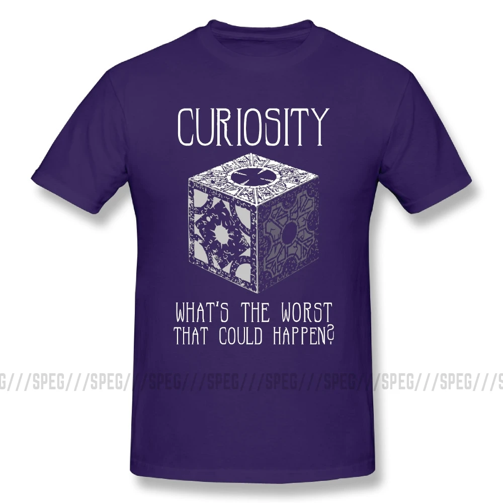 Мужские футболки из хлопка с коротким рукавом и рисунком из мультфильма "curiousity Killed Hellraiser", большая скидка, мужские футболки с круглым вырезом - Цвет: Фиолетовый