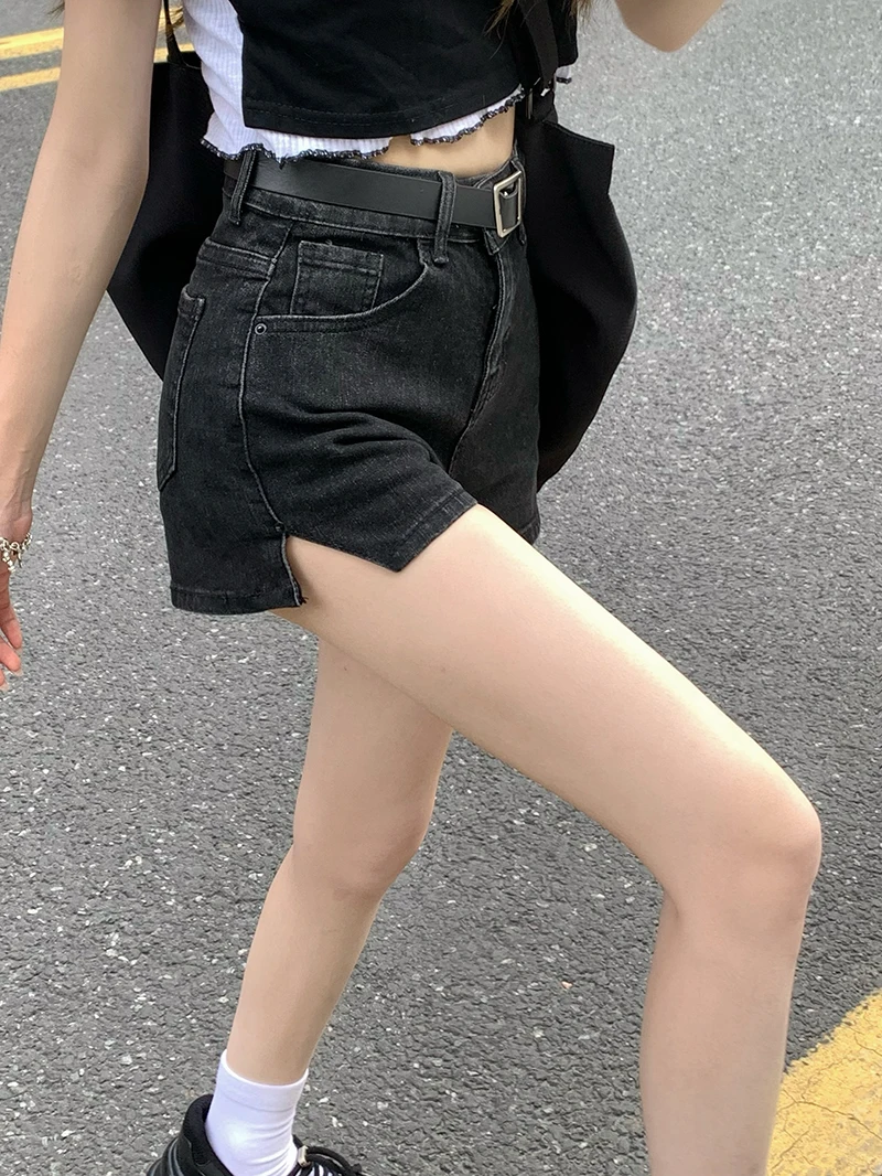 

YTX1955 The new Korean version of the high-waisted, thin, wild-style, wide-leg shorts with side slits